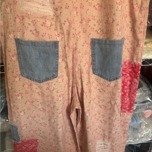POL Pink Boho Patchwork Overalls Wide Leg - Picture 6 of 6